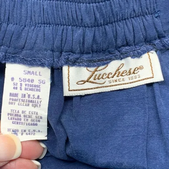 Vintage Lucchese Women Western Blue Flowy Pleated Maxi Skirt Silky Shimmer Small